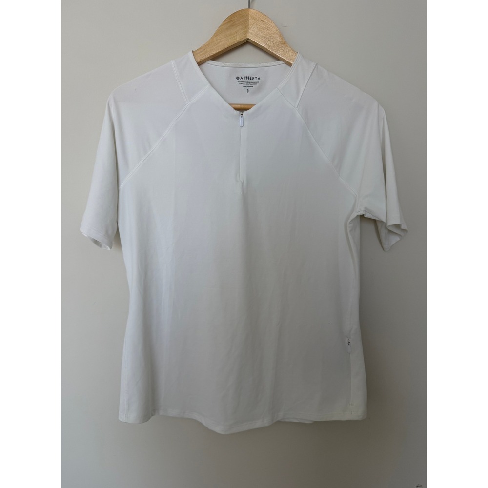 Athleta Quarter Zip Active Top Women Size S White Short Sleeve Excellent